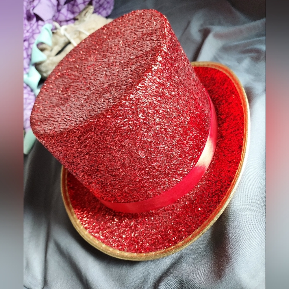 Red Glitter Top Hat with Gold Trim